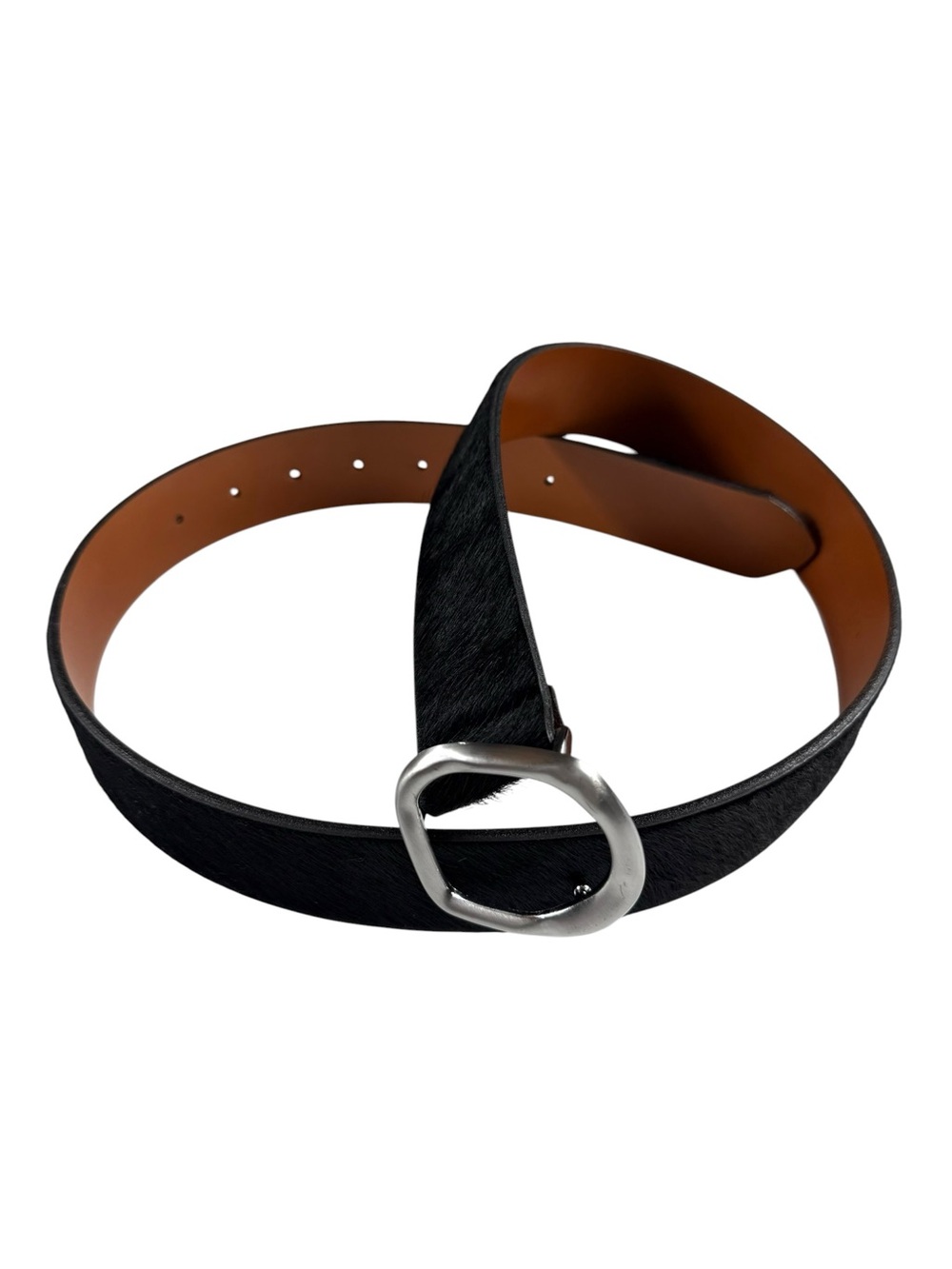 Something Navy Molten Buckle Calf Hair belt, S